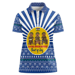 Central African Republic Christmas Women Polo Shirt Drumming Beat of Joy Tribal Pattern and Snowflakes - African Pride