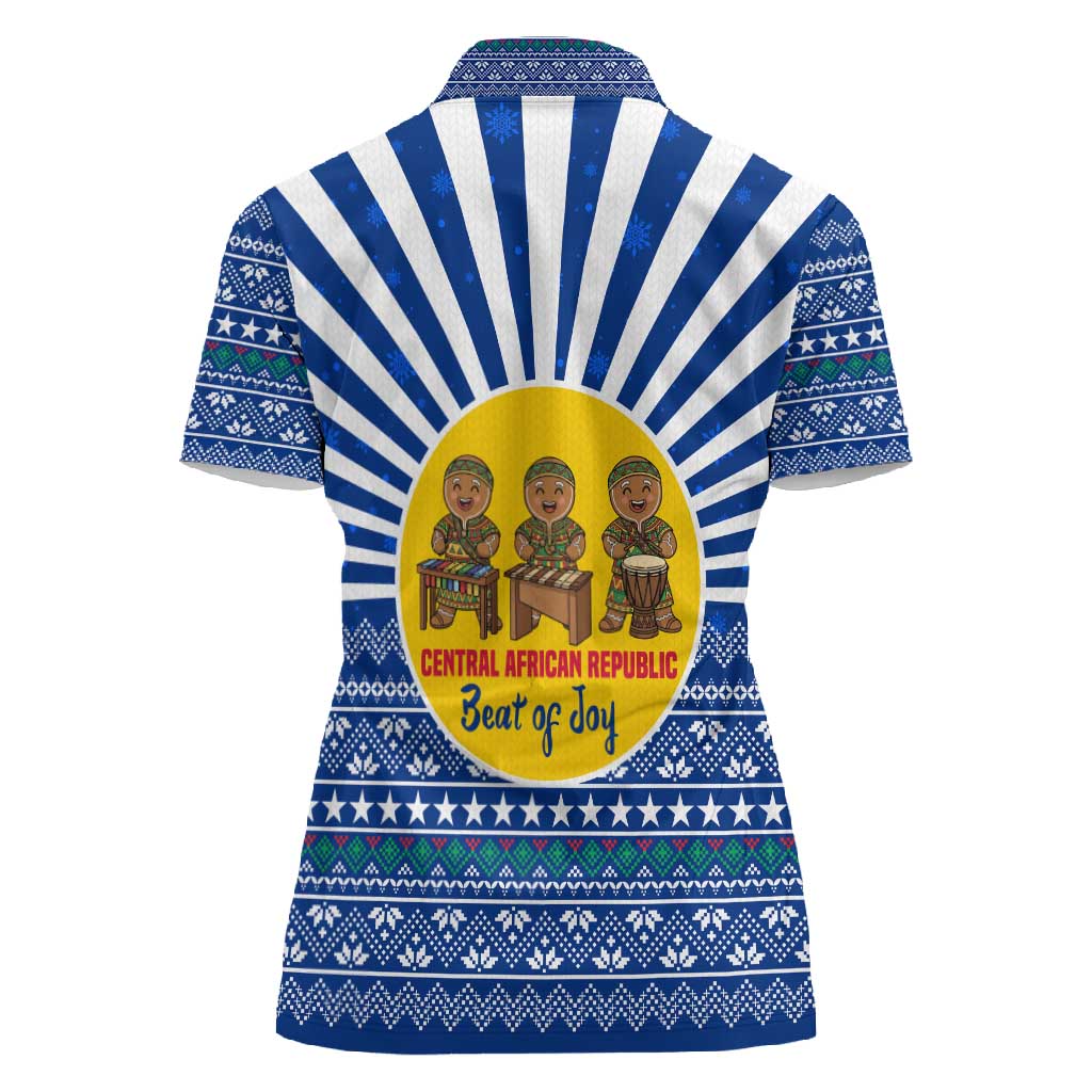 Central African Republic Christmas Women Polo Shirt Drumming Beat of Joy Tribal Pattern and Snowflakes - African Pride