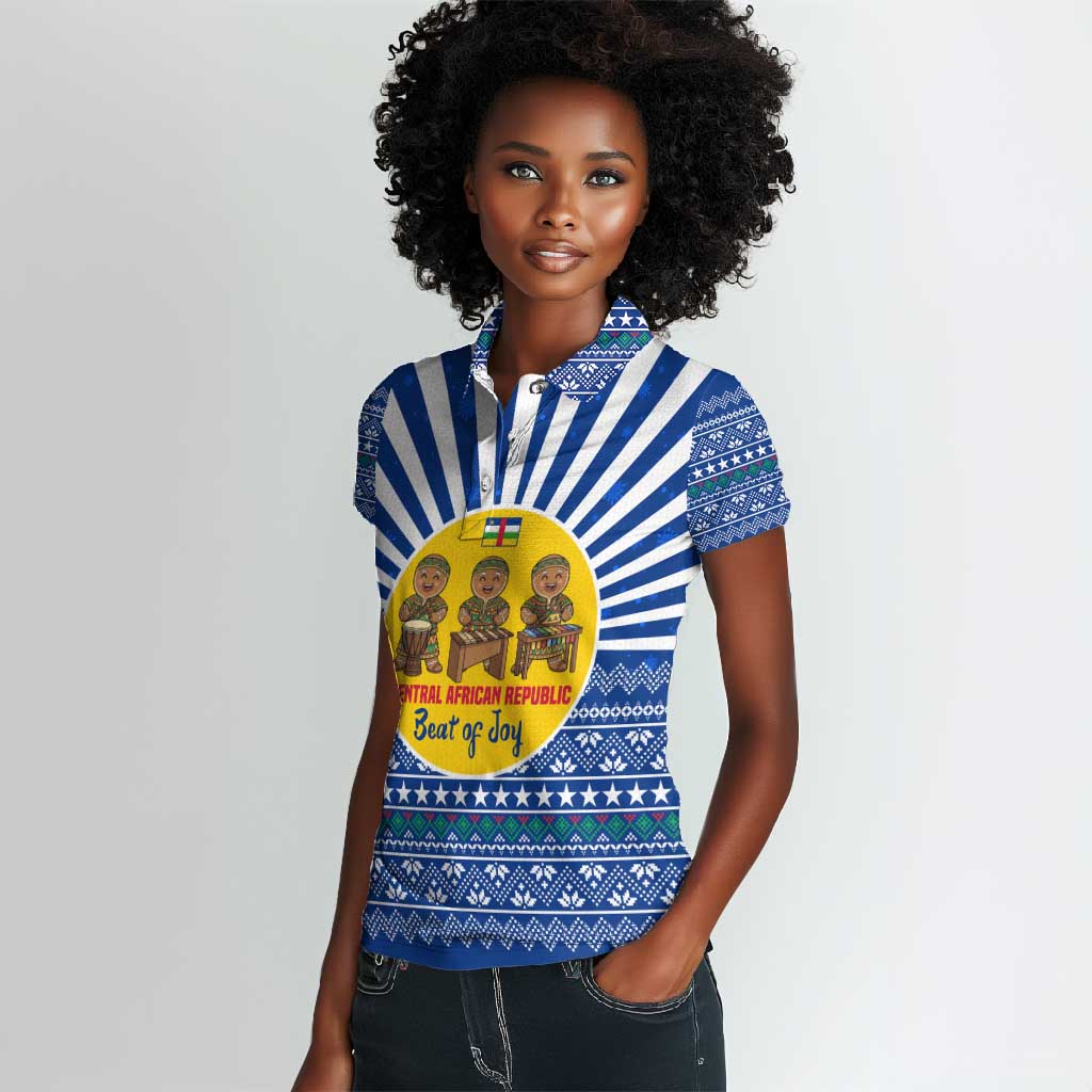 Central African Republic Christmas Women Polo Shirt Drumming Beat of Joy Tribal Pattern and Snowflakes - African Pride