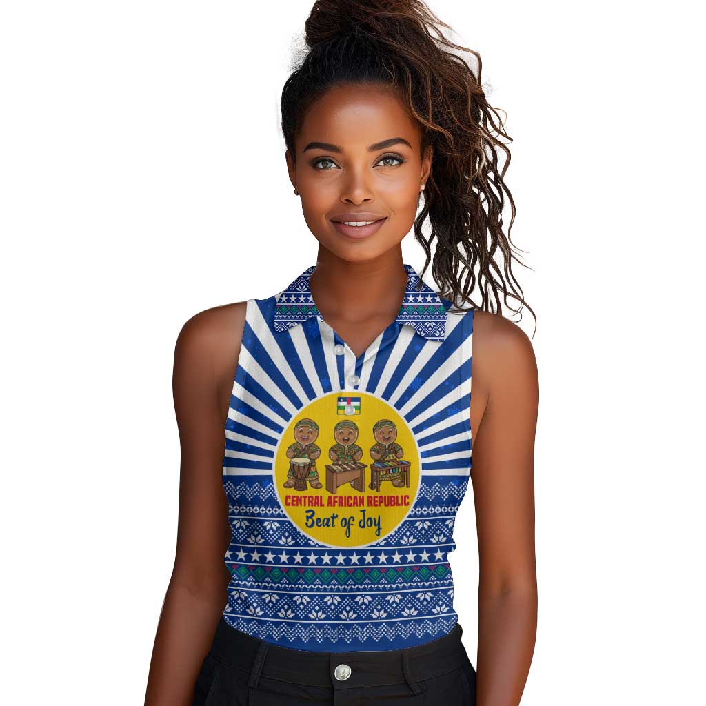 Central African Republic Christmas Women Sleeveless Polo Shirt Drumming Beat of Joy Tribal Pattern and Snowflakes - African Pride