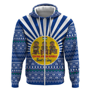 Central African Republic Christmas Zip Hoodie Drumming Beat of Joy Tribal Pattern and Snowflakes - African Pride