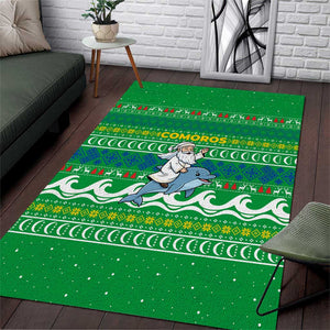 Comoros Christmas Area Rug Santa Riding Dolphin Ocean Waves Crescent Moon - African Pride