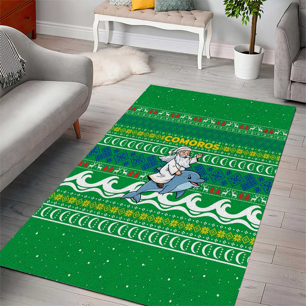 Comoros Christmas Area Rug Santa Riding Dolphin Ocean Waves Crescent Moon - African Pride