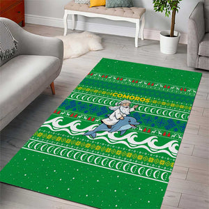 Comoros Christmas Area Rug Santa Riding Dolphin Ocean Waves Crescent Moon - African Pride