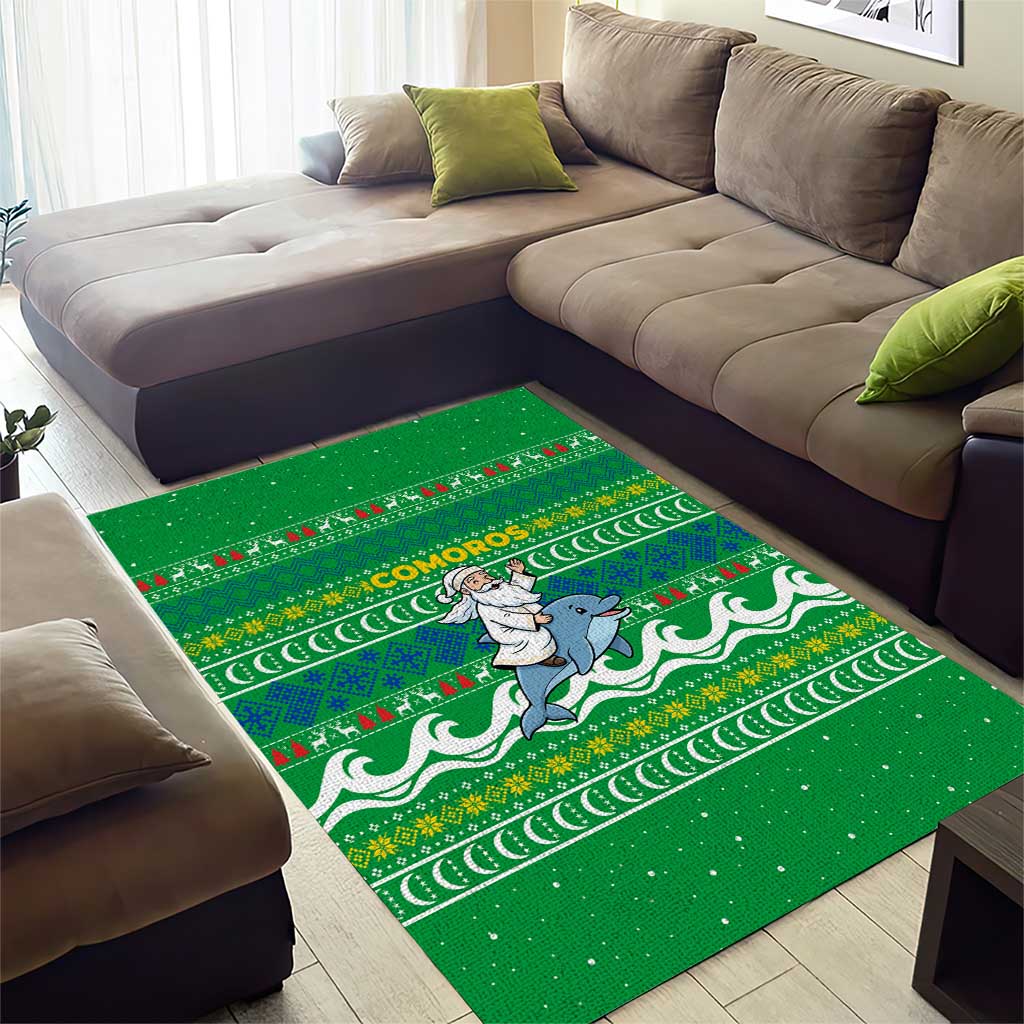 Comoros Christmas Area Rug Santa Riding Dolphin Ocean Waves Crescent Moon - African Pride