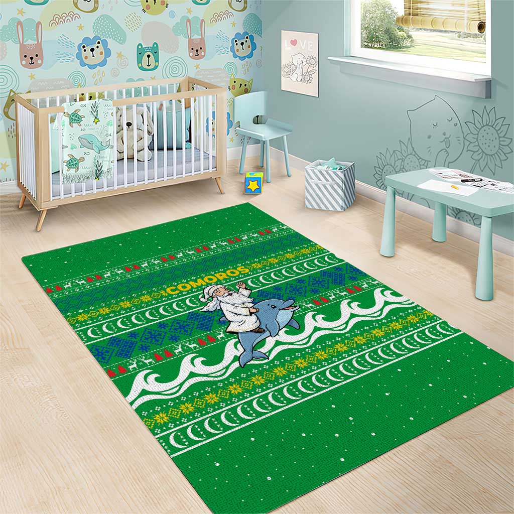 Comoros Christmas Area Rug Santa Riding Dolphin Ocean Waves Crescent Moon - African Pride