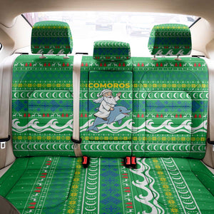 Comoros Christmas Back Car Seat Cover Santa Riding Dolphin Ocean Waves Crescent Moon - African Pride