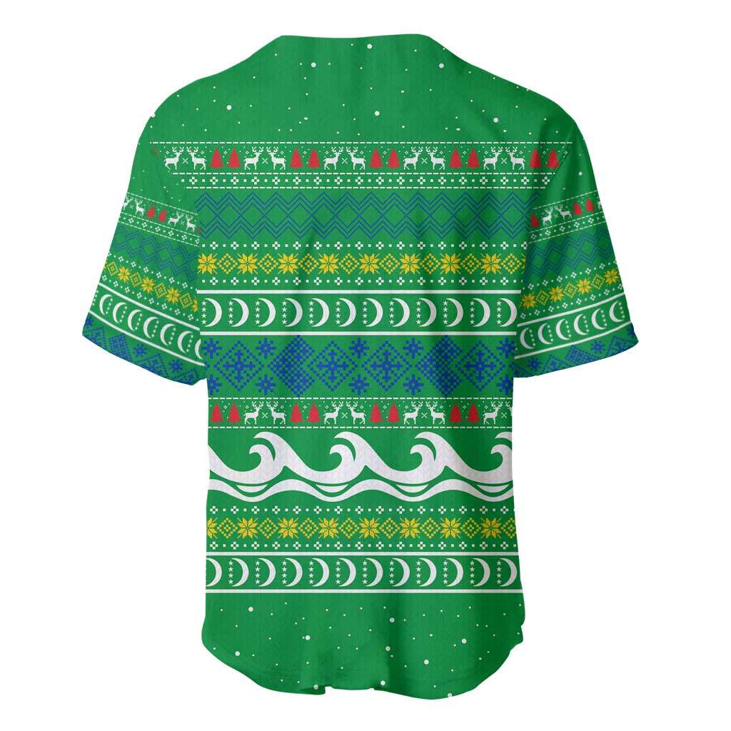Comoros Christmas Baseball Jersey Santa Riding Dolphin Ocean Waves Crescent Moon - African Pride