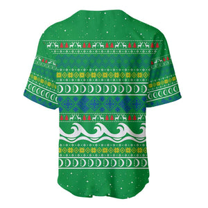 Comoros Christmas Baseball Jersey Santa Riding Dolphin Ocean Waves Crescent Moon - African Pride
