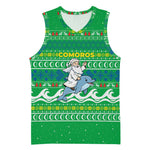 Comoros Christmas Basketball Jersey Santa Riding Dolphin Ocean Waves Crescent Moon - African Pride