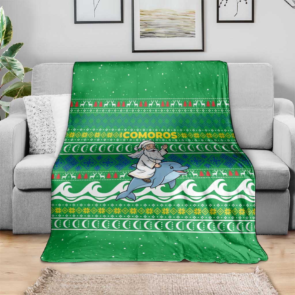 Comoros Christmas Blanket Santa Riding Dolphin Ocean Waves Crescent Moon - African Pride