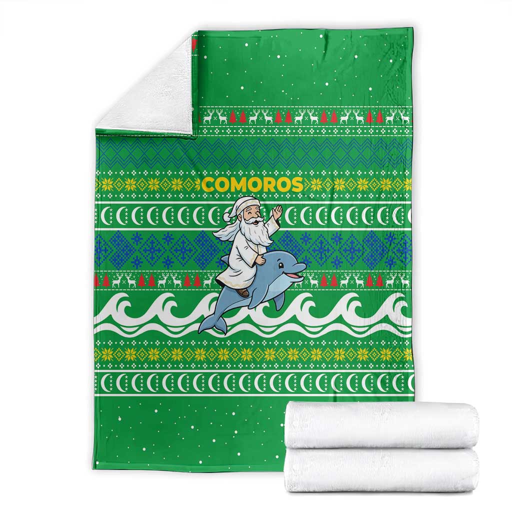 Comoros Christmas Blanket Santa Riding Dolphin Ocean Waves Crescent Moon - African Pride