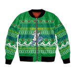 Comoros Christmas Bomber Jacket Santa Riding Dolphin Ocean Waves Crescent Moon - African Pride