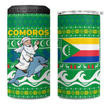 Comoros Christmas 4 in 1 Can Cooler Tumbler Santa Riding Dolphin Ocean Waves Crescent Moon - African Pride