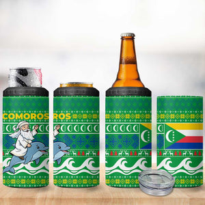 Comoros Christmas 4 in 1 Can Cooler Tumbler Santa Riding Dolphin Ocean Waves Crescent Moon - African Pride