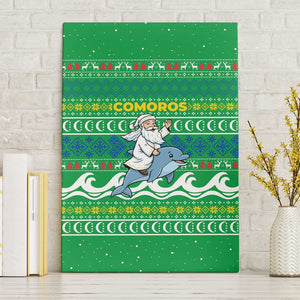 Comoros Christmas Canvas Wall Art Santa Riding Dolphin Ocean Waves Crescent Moon - African Pride