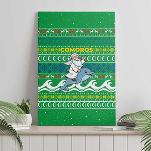Comoros Christmas Canvas Wall Art Santa Riding Dolphin Ocean Waves Crescent Moon - African Pride