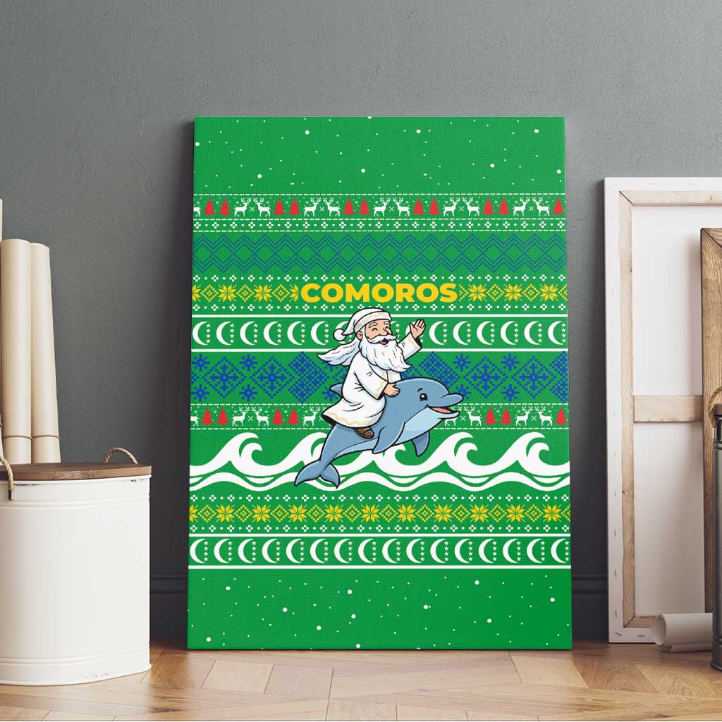 Comoros Christmas Canvas Wall Art Santa Riding Dolphin Ocean Waves Crescent Moon - African Pride