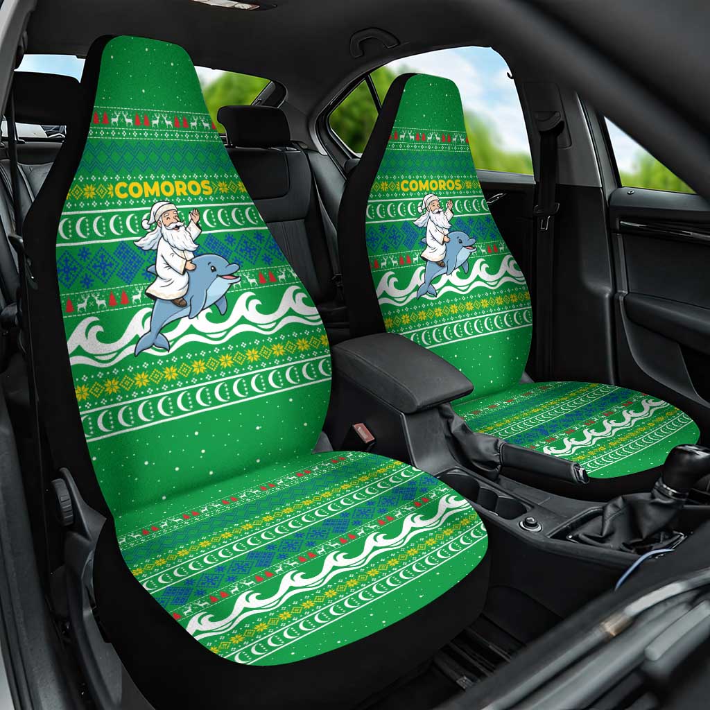 Comoros Christmas Car Seat Cover Santa Riding Dolphin Ocean Waves Crescent Moon - African Pride