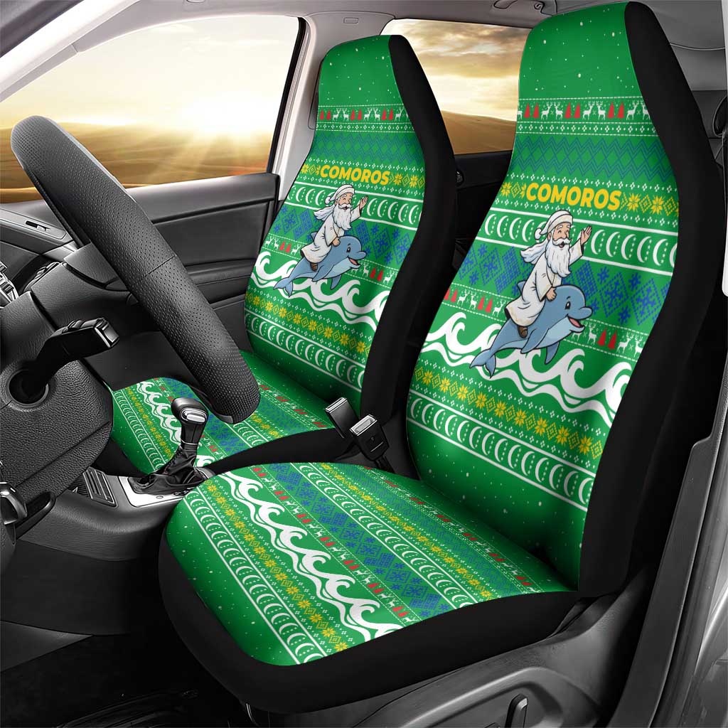 Comoros Christmas Car Seat Cover Santa Riding Dolphin Ocean Waves Crescent Moon - African Pride