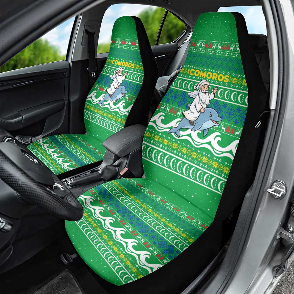 Comoros Christmas Car Seat Cover Santa Riding Dolphin Ocean Waves Crescent Moon - African Pride