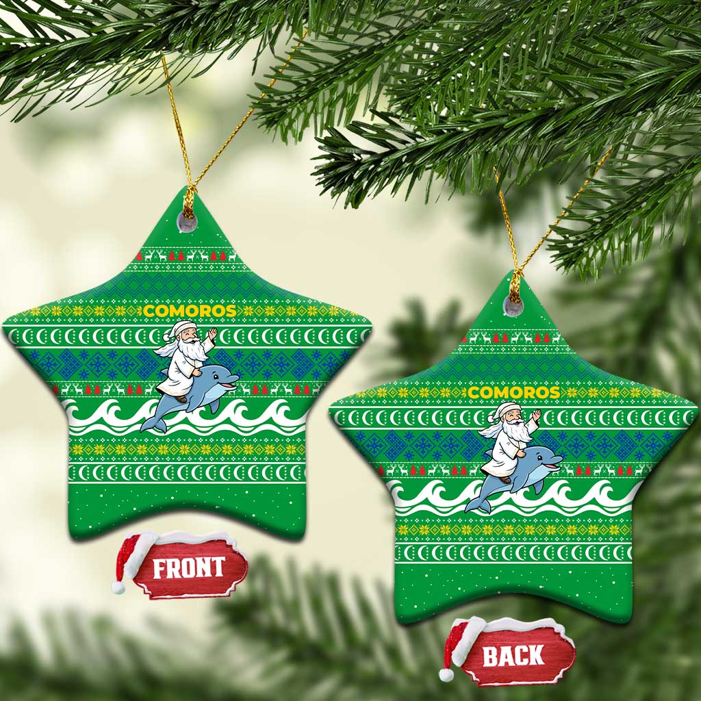 Comoros Christmas Ceramic Ornament Santa Riding Dolphin Ocean Waves Crescent Moon - African Pride