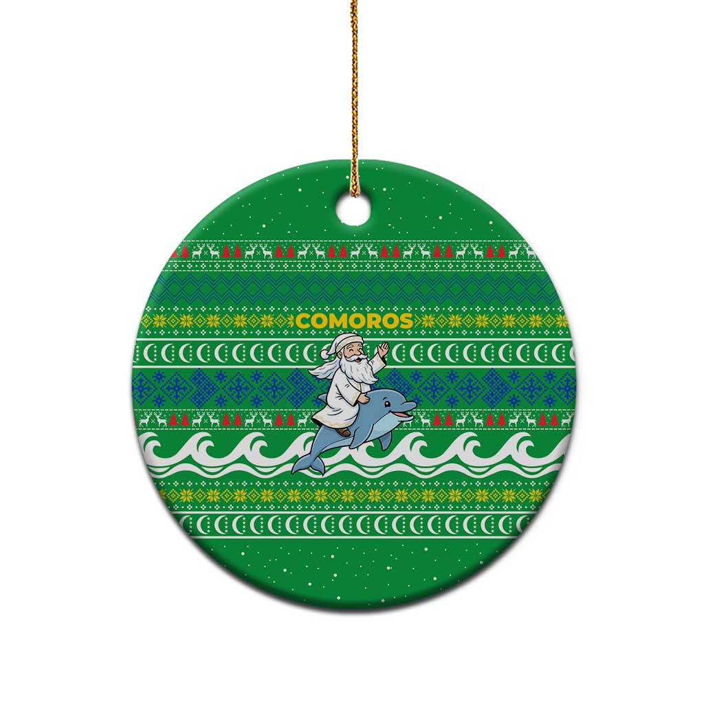 Comoros Christmas Ceramic Ornament Santa Riding Dolphin Ocean Waves Crescent Moon - African Pride