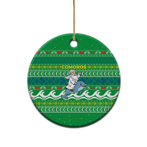 Comoros Christmas Ceramic Ornament Santa Riding Dolphin Ocean Waves Crescent Moon - African Pride