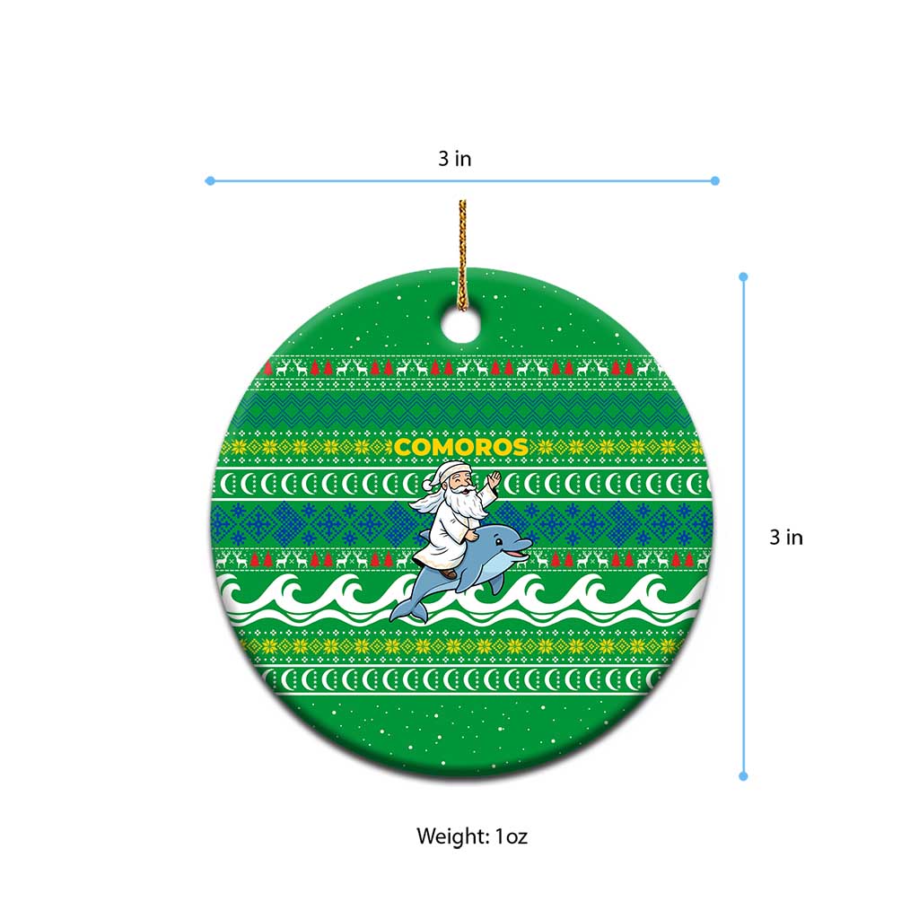Comoros Christmas Ceramic Ornament Santa Riding Dolphin Ocean Waves Crescent Moon - African Pride