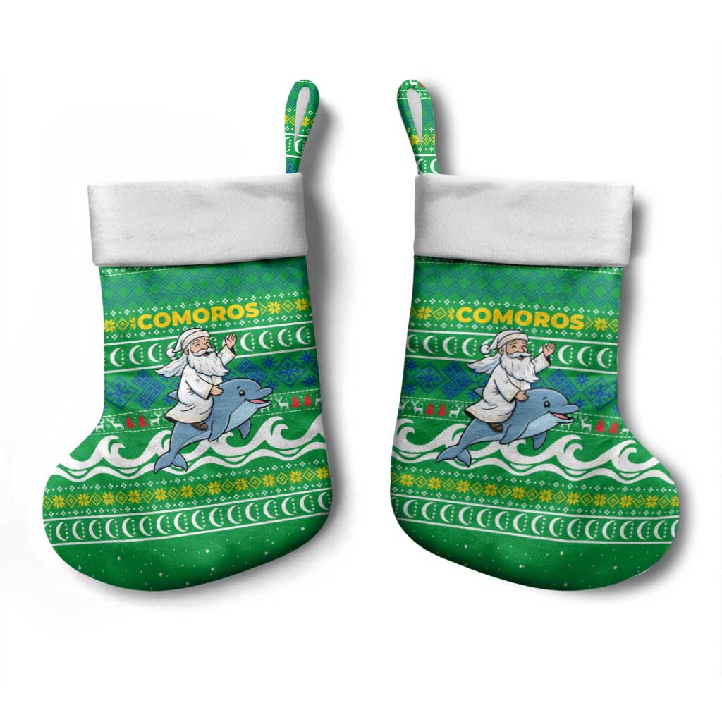 Comoros Christmas Stocking Santa Riding Dolphin Ocean Waves Crescent Moon - African Pride