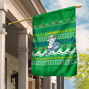 Comoros Christmas Garden Flag Santa Riding Dolphin Ocean Waves Crescent Moon - African Pride
