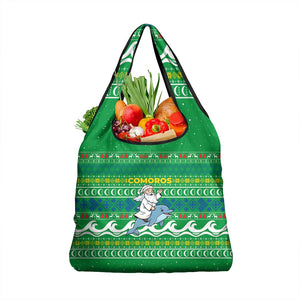 Comoros Christmas Grocery Bag Santa Riding Dolphin Ocean Waves Crescent Moon - African Pride