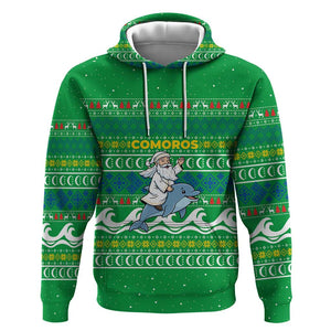 Comoros Christmas Hoodie Santa Riding Dolphin Ocean Waves Crescent Moon - African Pride