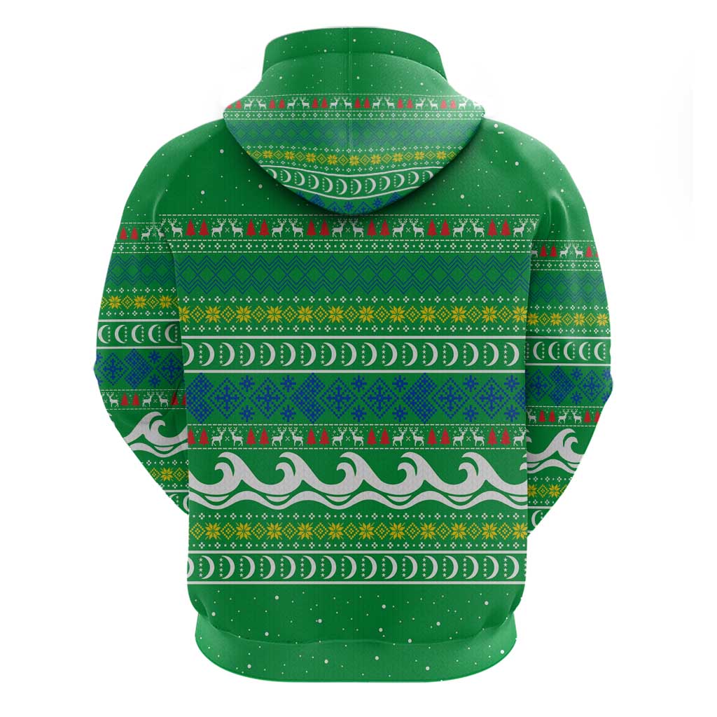 Comoros Christmas Hoodie Santa Riding Dolphin Ocean Waves Crescent Moon - African Pride