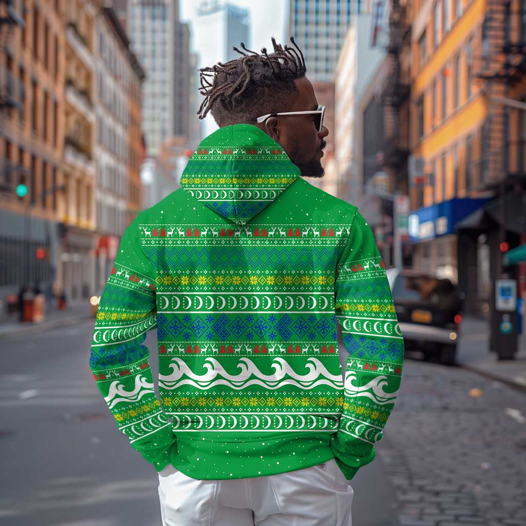 Comoros Christmas Hoodie Santa Riding Dolphin Ocean Waves Crescent Moon - African Pride