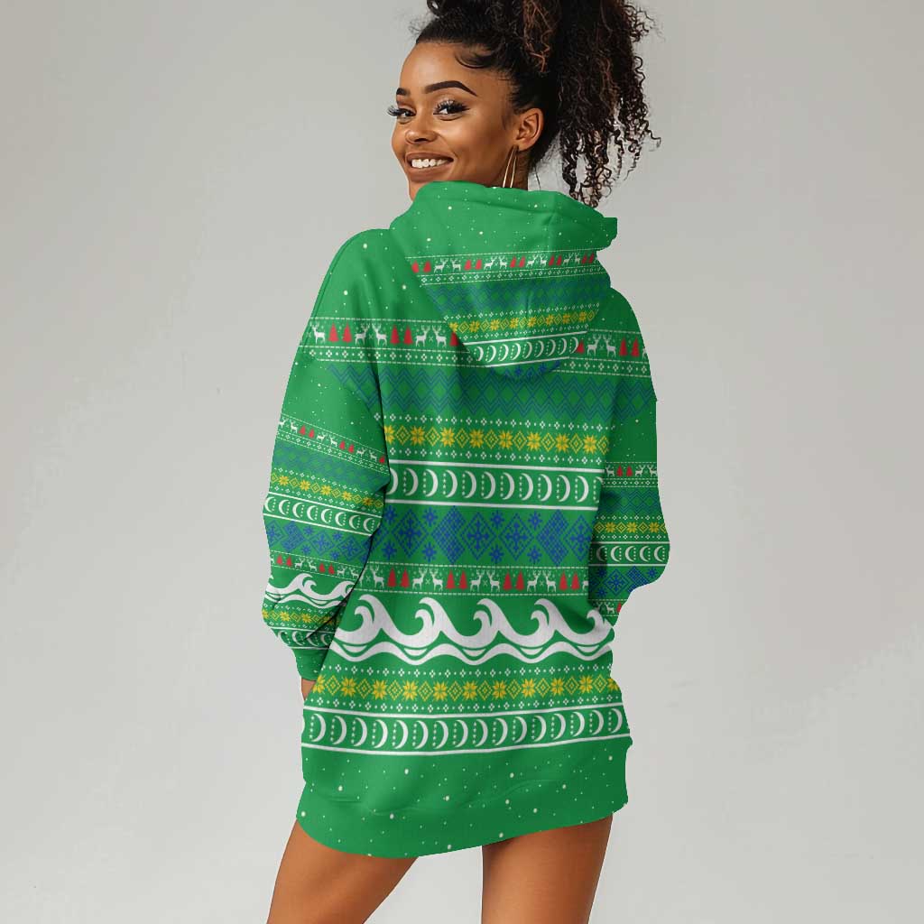 Comoros Christmas Hoodie Dress Santa Riding Dolphin Ocean Waves Crescent Moon - African Pride