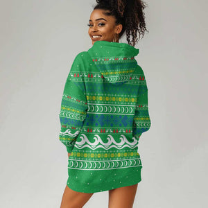 Comoros Christmas Hoodie Dress Santa Riding Dolphin Ocean Waves Crescent Moon - African Pride