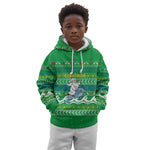 Comoros Christmas Kid Hoodie Santa Riding Dolphin Ocean Waves Crescent Moon - African Pride