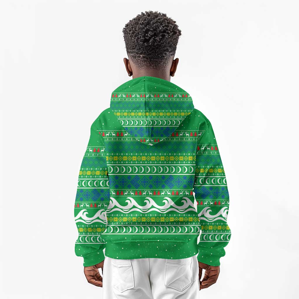 Comoros Christmas Kid Hoodie Santa Riding Dolphin Ocean Waves Crescent Moon - African Pride