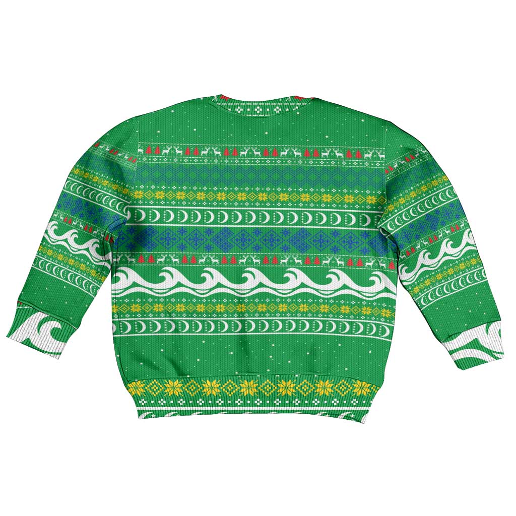 Comoros Christmas Kid Ugly Christmas Sweater Santa Riding Dolphin Ocean Waves Crescent Moon - African Pride