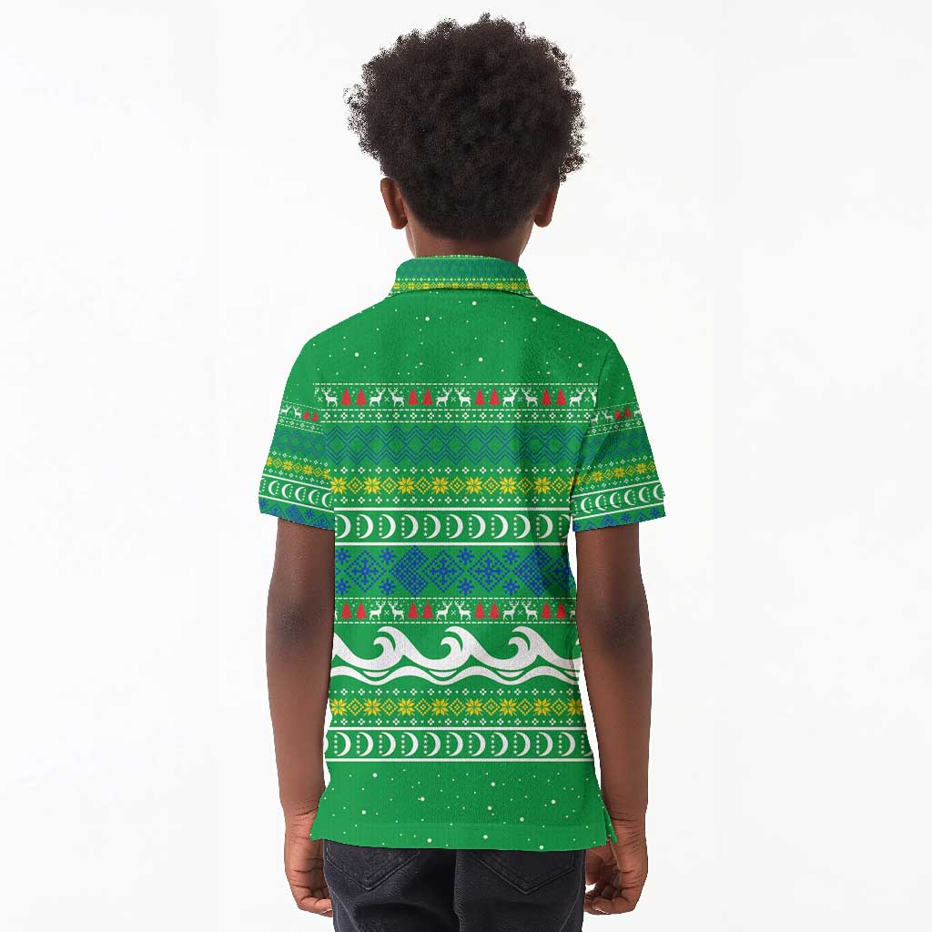 Comoros Christmas Kid Polo Shirt Santa Riding Dolphin Ocean Waves Crescent Moon - African Pride