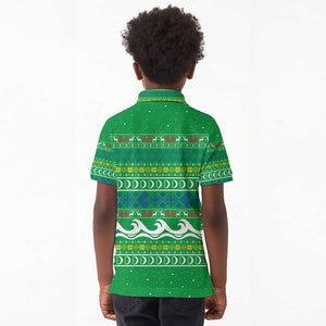 Comoros Christmas Kid Polo Shirt Santa Riding Dolphin Ocean Waves Crescent Moon - African Pride