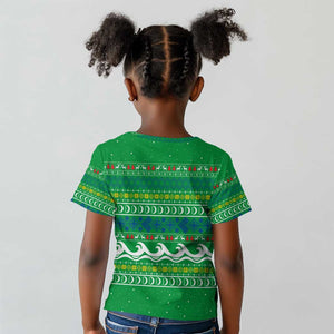 Comoros Christmas Kid T shirt Santa Riding Dolphin Ocean Waves Crescent Moon - African Pride
