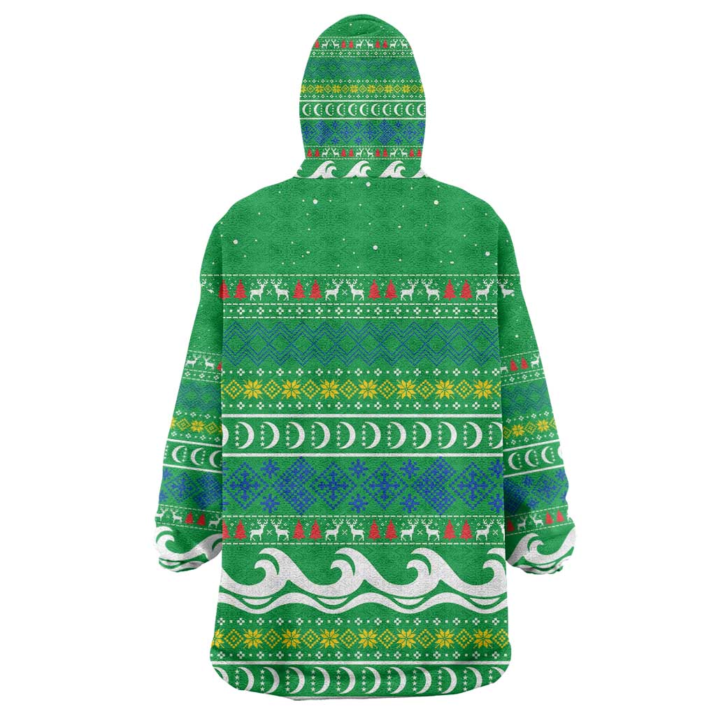Comoros Christmas Kid Wearable Blanket Hoodie Santa Riding Dolphin Ocean Waves Crescent Moon - African Pride