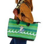 Comoros Christmas Leather Tote Bag Santa Riding Dolphin Ocean Waves Crescent Moon - African Pride