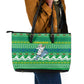 Comoros Christmas Leather Tote Bag Santa Riding Dolphin Ocean Waves Crescent Moon - African Pride