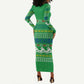 Comoros Christmas Long Sleeve Bodycon Dress Santa Riding Dolphin Ocean Waves Crescent Moon - African Pride