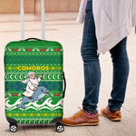 Comoros Christmas Luggage Cover Santa Riding Dolphin Ocean Waves Crescent Moon - African Pride