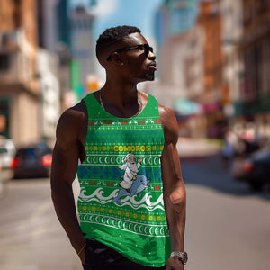 Comoros Christmas Men Tank Top Santa Riding Dolphin Ocean Waves Crescent Moon - African Pride
