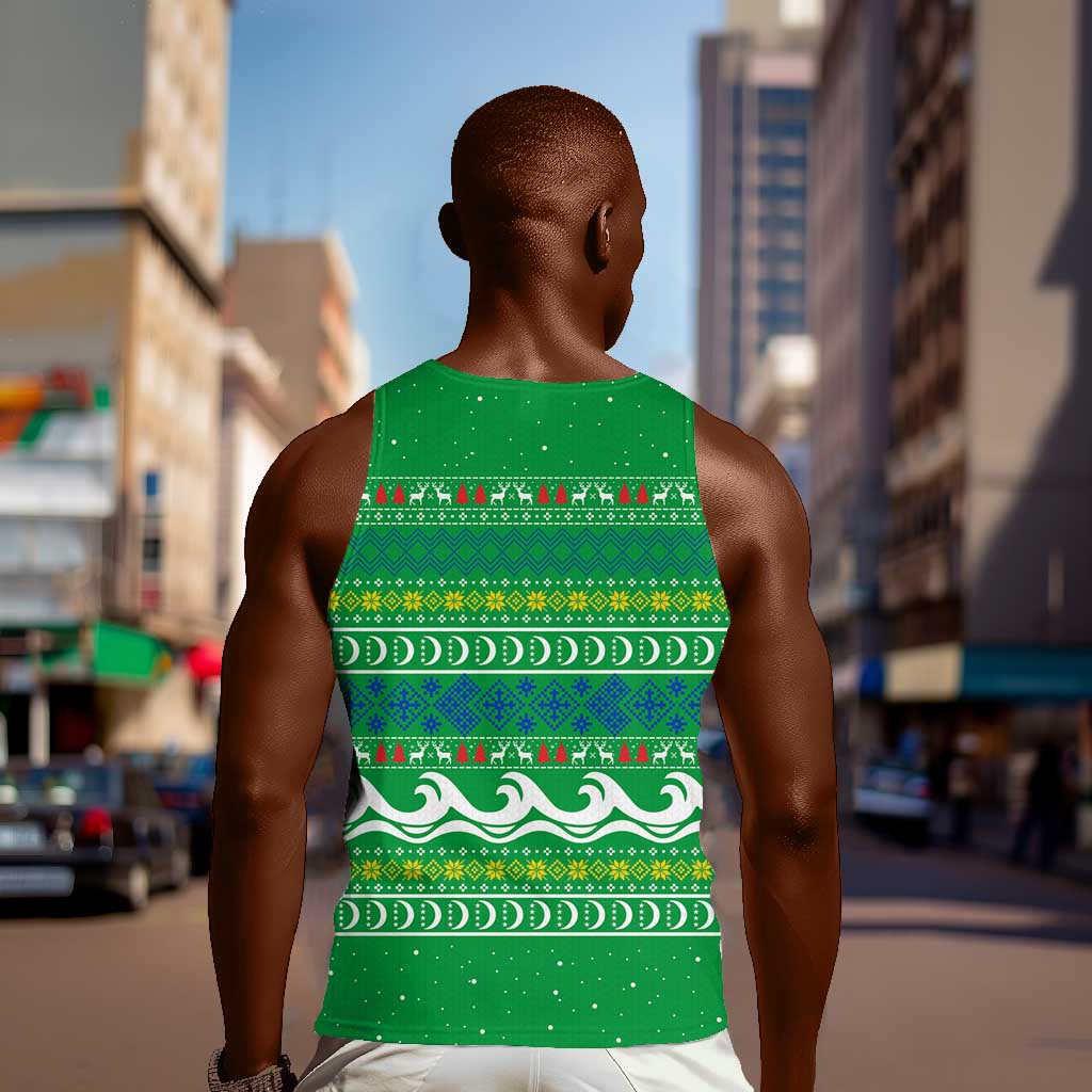 Comoros Christmas Men Tank Top Santa Riding Dolphin Ocean Waves Crescent Moon - African Pride